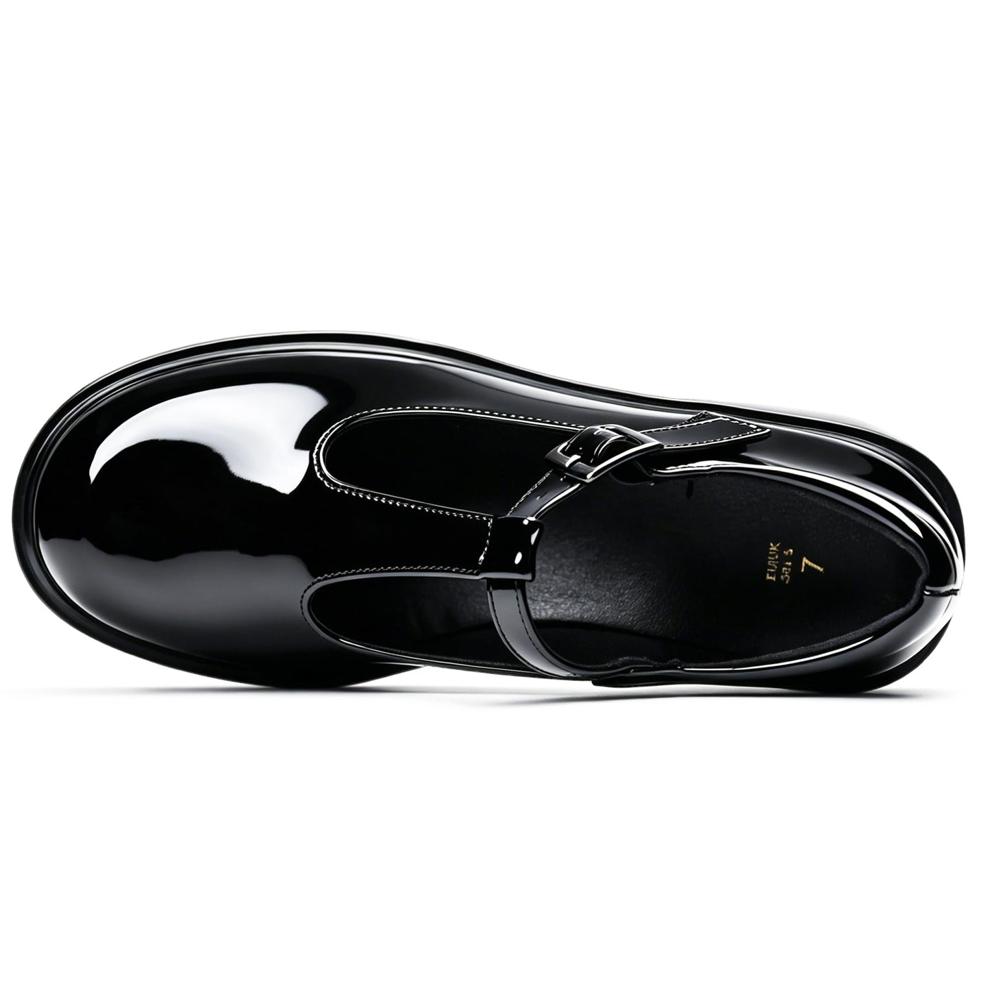 SHOOVA Black T-Strap Mary Jane Shoes for Women, Round Toe Block Heel Platform Patent Leather Dress Pumps