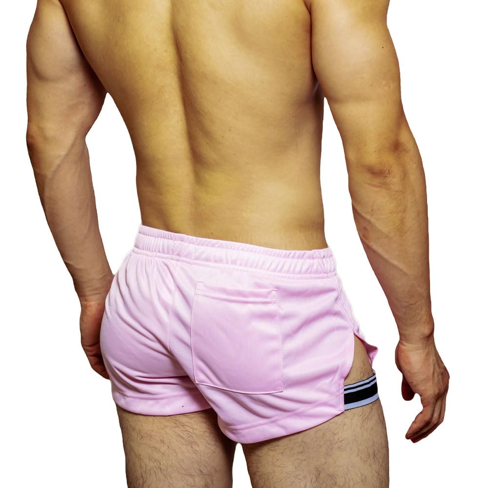 Men's Athletic Booty Short Shorts Running Gym Workout Training Bottom(M,Pink)