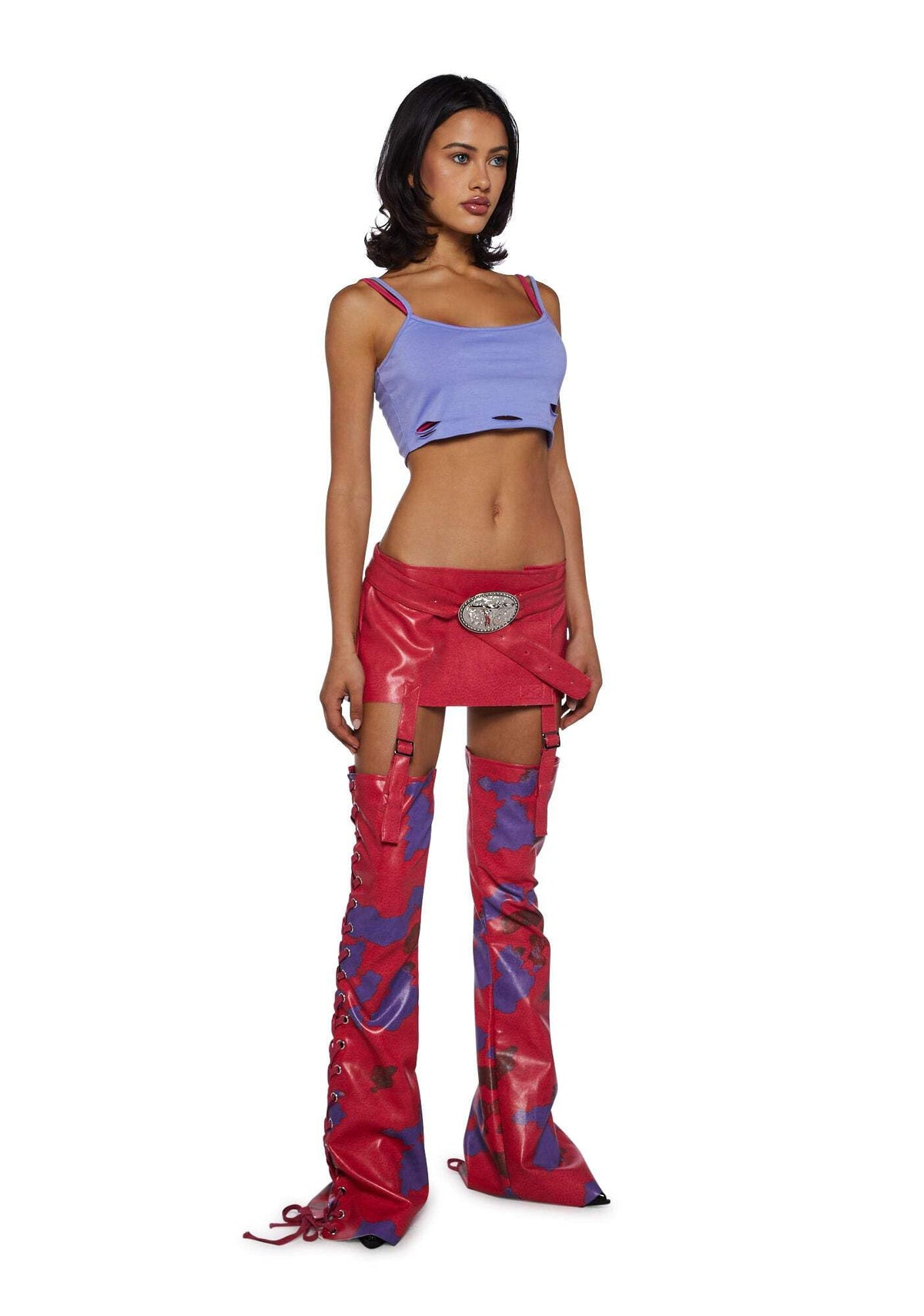Dolls Kill Suki Fast N’ Furious Halloween Costume - Cosplay Chaps and Crop Outfit by Trickz N' Treatz - Pink, Large