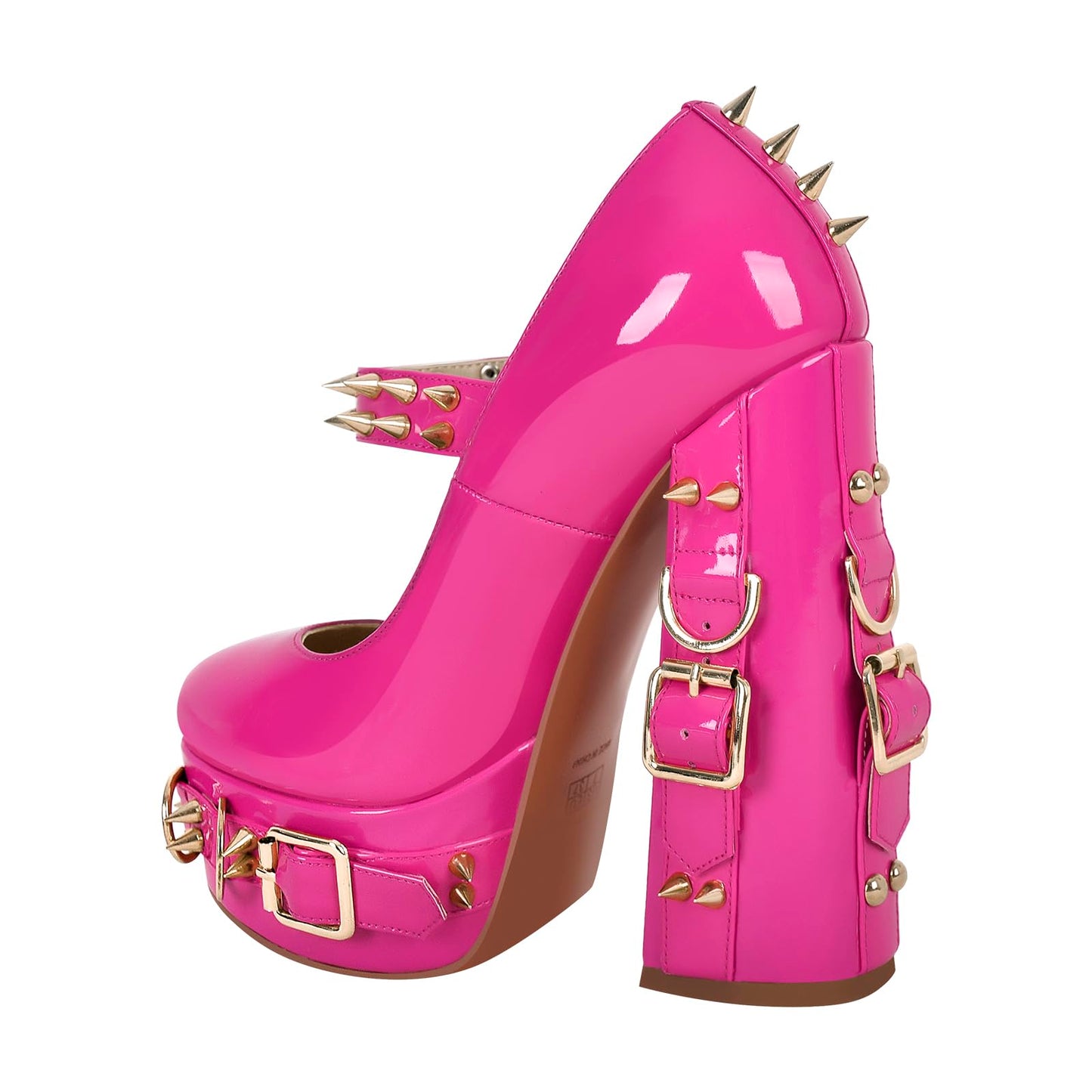 Sissy- Crossdressing - Mary Jane Platform Pumps with Rivets and Grommets Adjustable Ankle Buckle Up Chunky Block Heels Round Toe Strappy Heel Patent Leather Punk Shoes Cool Oustside Dress Peach Size 5