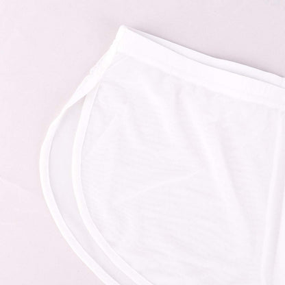 Mens Mesh Shorts See Through with Large Split Sides Sexy Sheer Boxers Underwear White 2XL