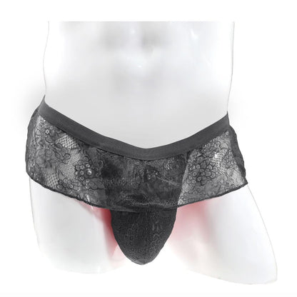 Mens Thong Underwear, Mini Skirt Thongs, Male Frilly Lace Sissy Panties, Feminine G-String Gay Lingerie for Men (Black 2)