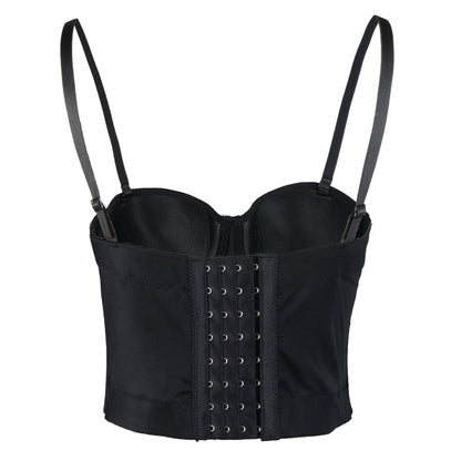 PU Leather Bustier Crop Top Gothic Punk Push Up Women's Corset Top Bra Black X-Large