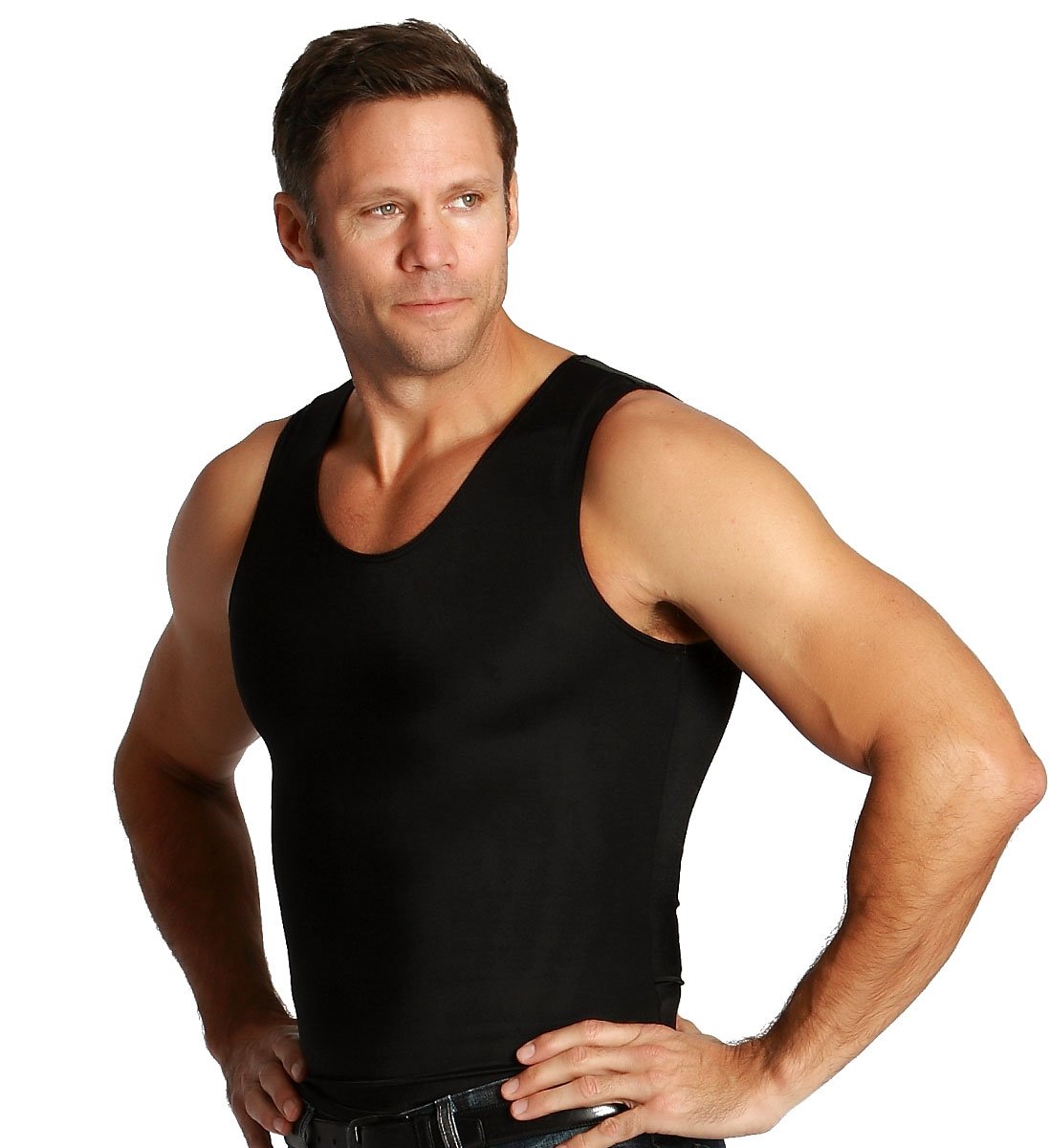 Insta Slim - Made in USA - 3 Pack - Compression Muscle Tank Top Body Shaper for Men. Tummy Control Slimming Shapewear Undershirt for Gynecomastia, Beer Belly & Back Support (Black, XL)