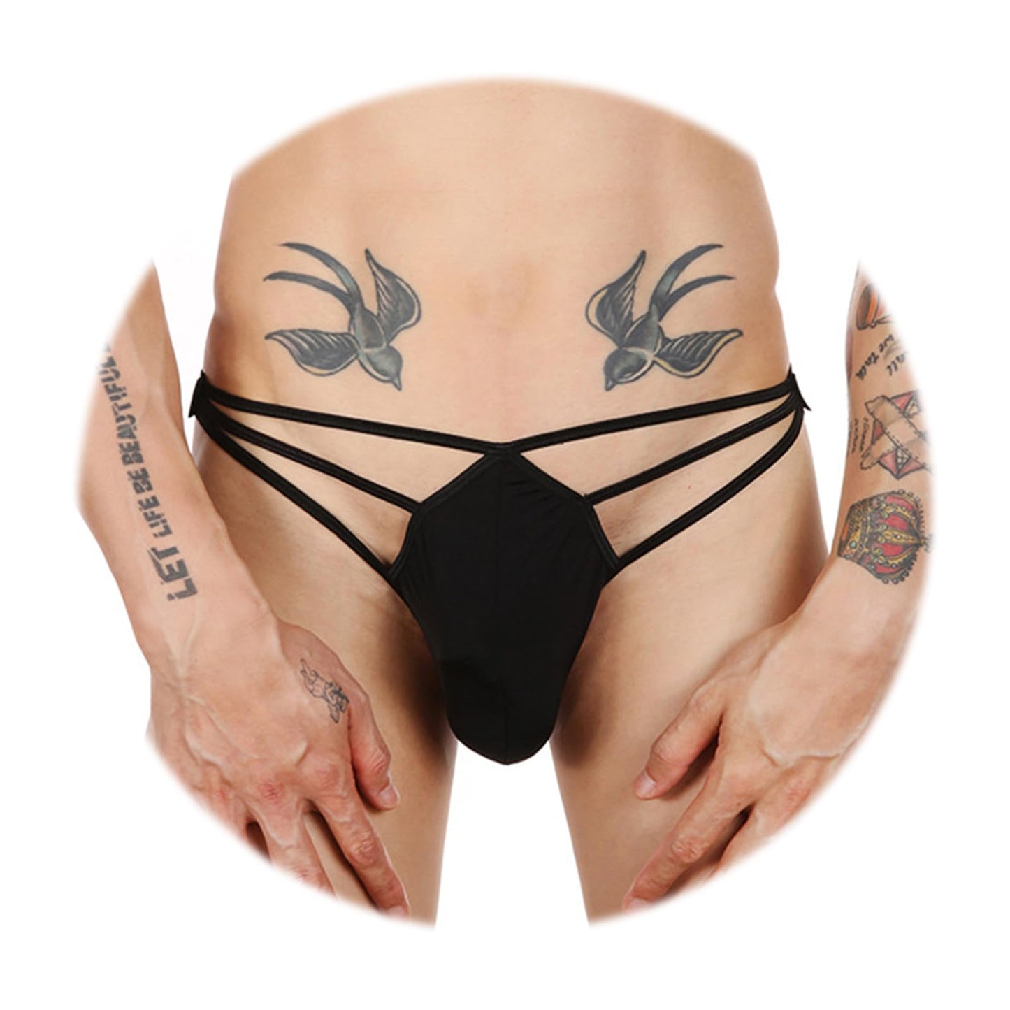 Evankin Mens Sexy Ice Silk Thong Hollow Out G-Strings Comfortable Breathable Underwear Jockstrap(Black,S)