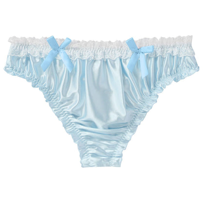 ABAFIP Men's Satin Thong Sissy Panties,Silky Crossdresser Lingerie Lace Bowknot Femboy Underwear