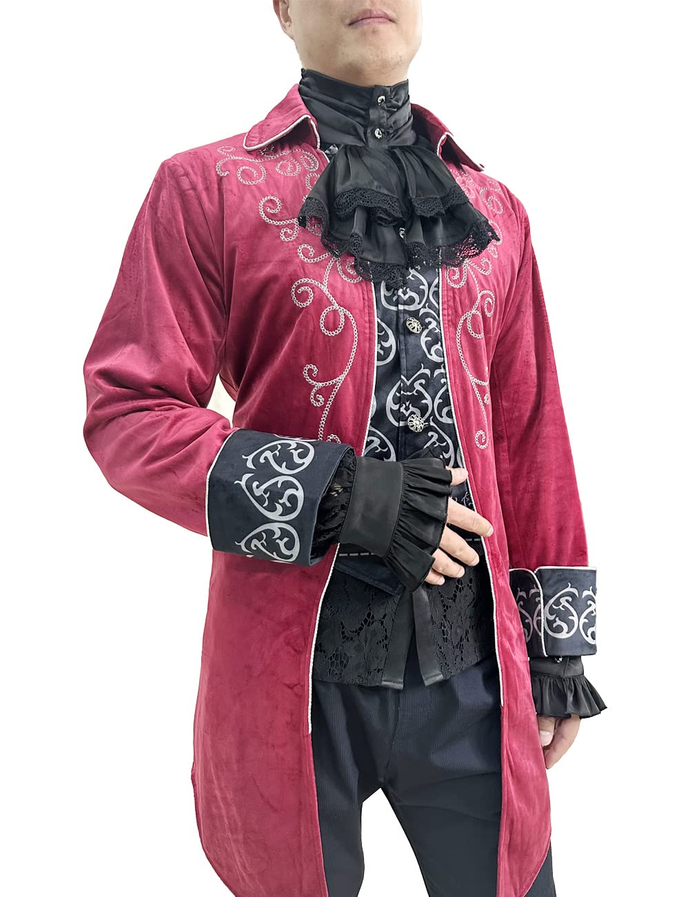 AIBEIX Mens Pirate Vampire Shirt Renaissance Victorian Medieval Gothic Shirt(Black-Lace,X-Large)