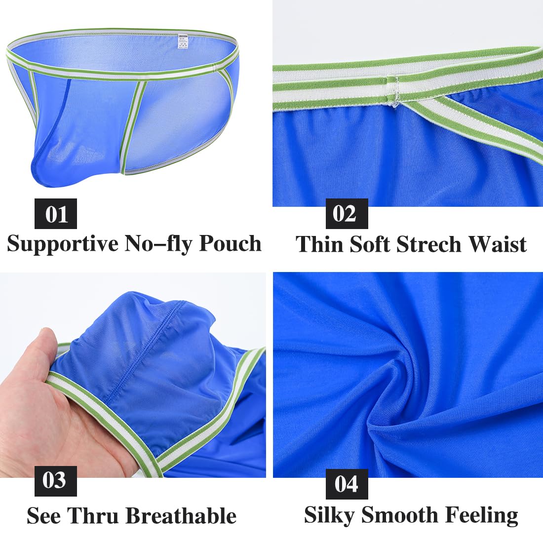 Mens Underwear Briefs Pack Silk Sexy Panties Pouch Bikini Low Rise Mesh XL