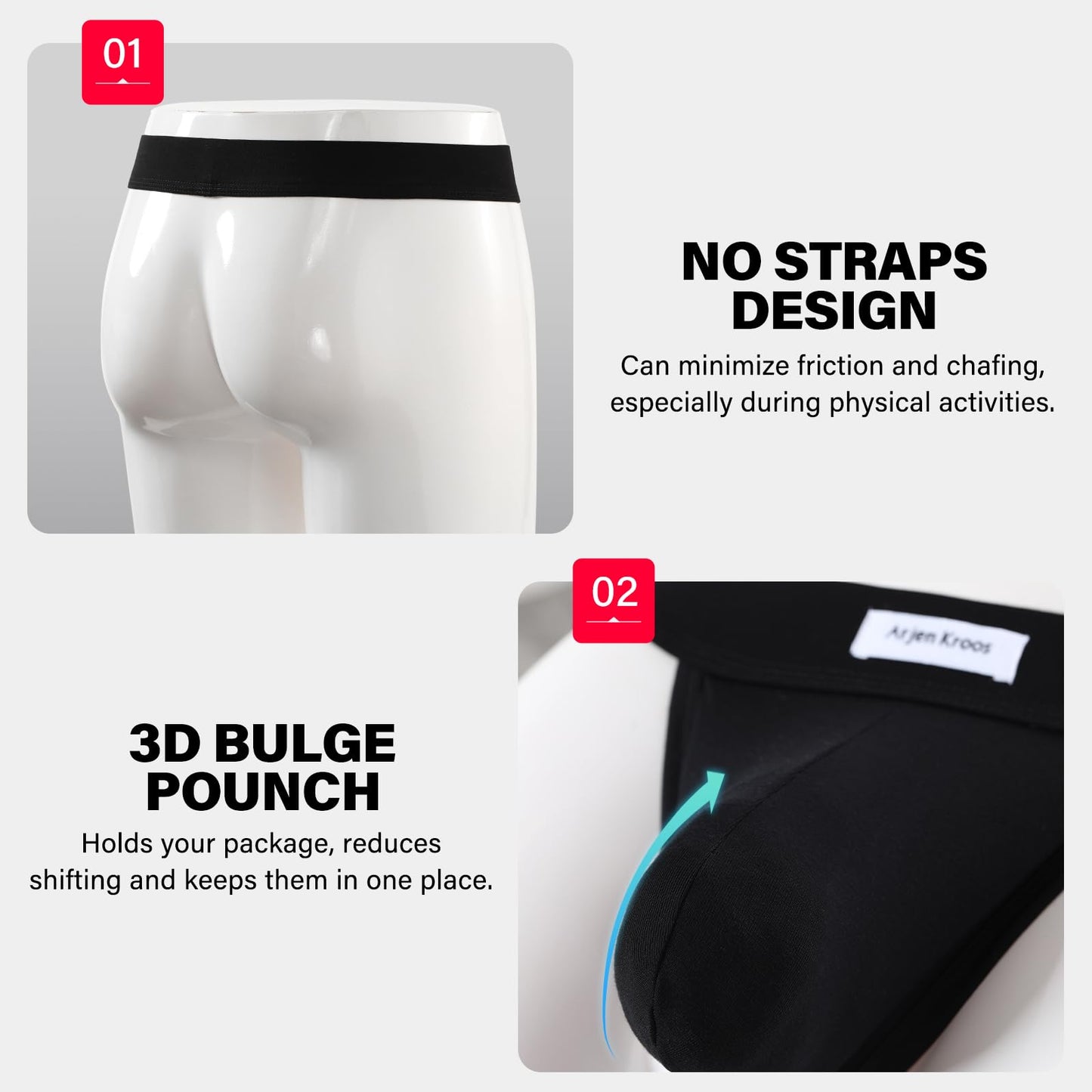 Arjen Kroos Jockstraps for Men Sexy Thong Underwear Dual Pouch Jock Strap Athletic Supporter Black