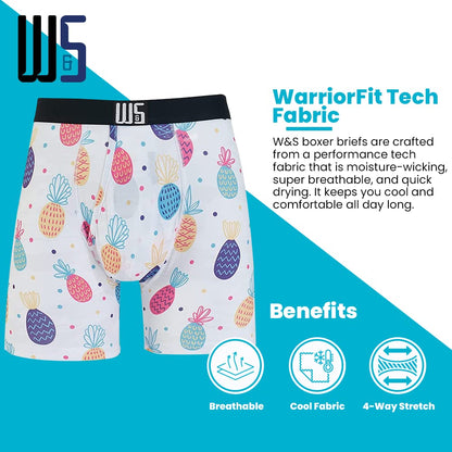 Warriors & Scholars Chafe Safe Pouch Boxer Briefs For Men Pack Of 6, Ultra Soft, Breathable Quick Dry, Moisture-Wicking, Buldge Enhancing Mens Underwear, AM95 L