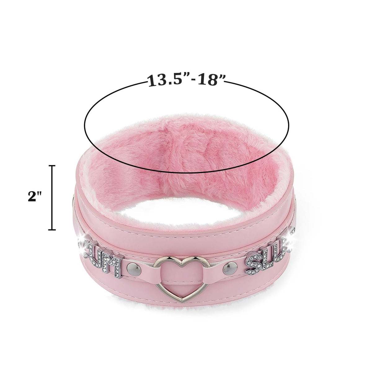 Pink Furry Heart O-ring Leather Choker For Women, Adjusted to 13.5"-18"