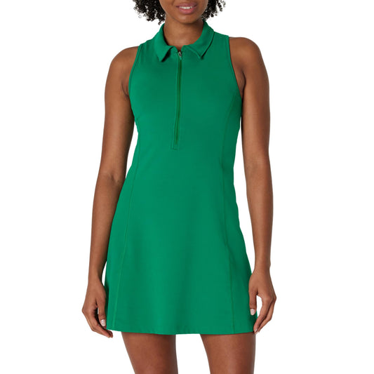 Amazon Essentials Women's Active Formflex Buttery Soft Polo Tennis Dress with Built-in Bra & Shorts, Emerald Green, X-Small