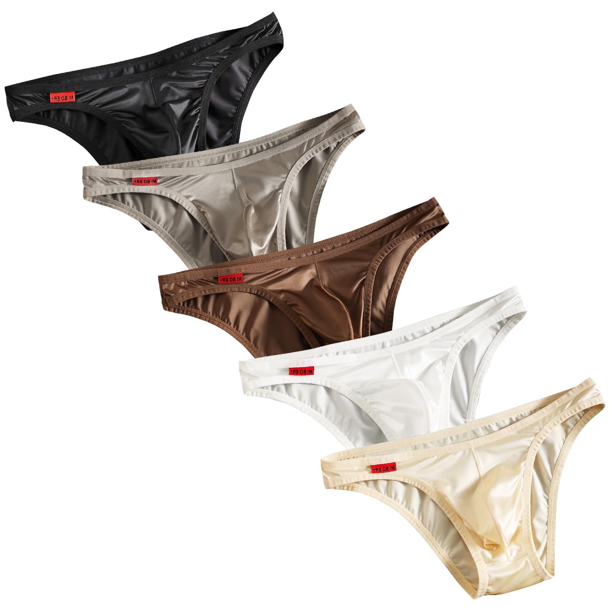 Mens Satin Bikini Briefs Underwear G String (Black/Grey/Brown/White/Skin 5-Pack, Medium)