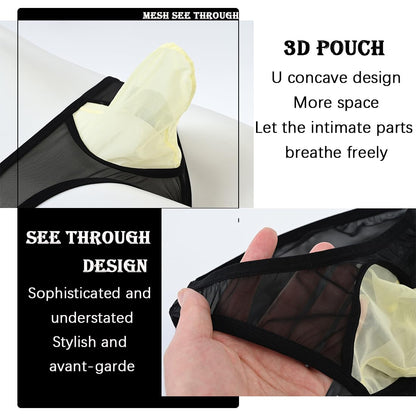 JINSHI Men's Sexy Mesh Breathable Briefs Low Rise See Through Underwear Black Multi 5Pack XL