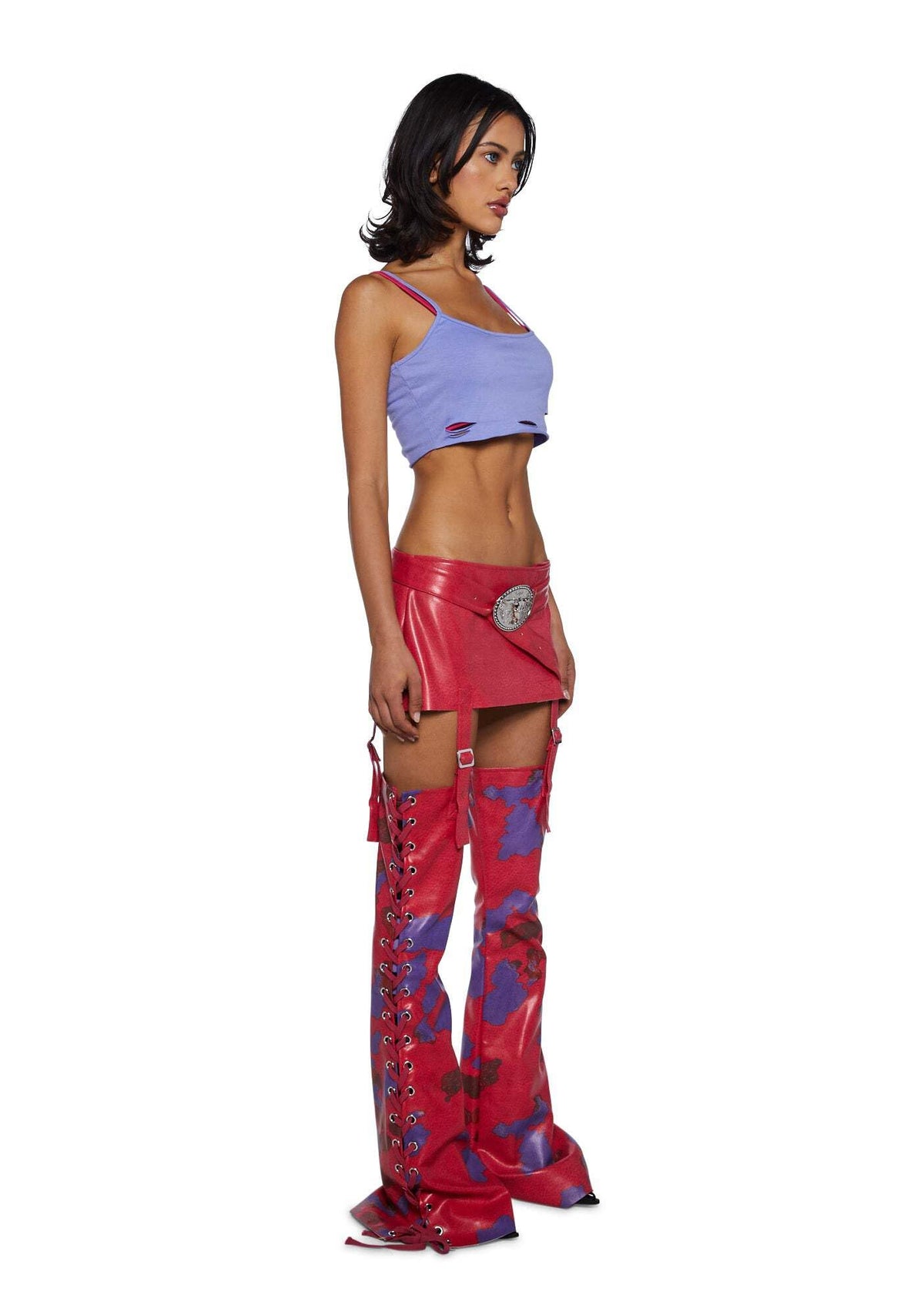 Dolls Kill Suki Fast N’ Furious Halloween Costume - Cosplay Chaps and Crop Outfit by Trickz N' Treatz - Pink, Large