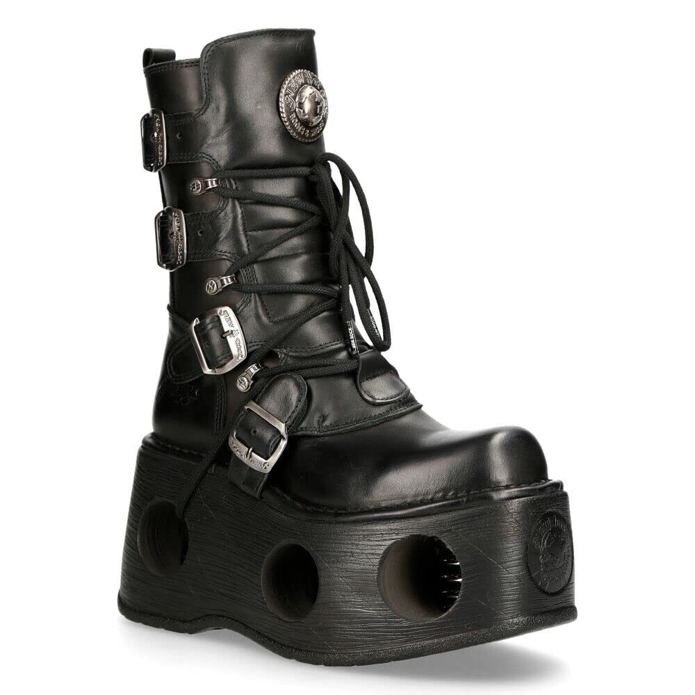 New Rock Boots 373-S2 Mens Metallic Black Leather Platform Goth Neptuno Space 10