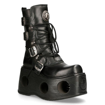 New Rock Boots 373-S2 Mens Metallic Black Leather Platform Goth Neptuno Space 10