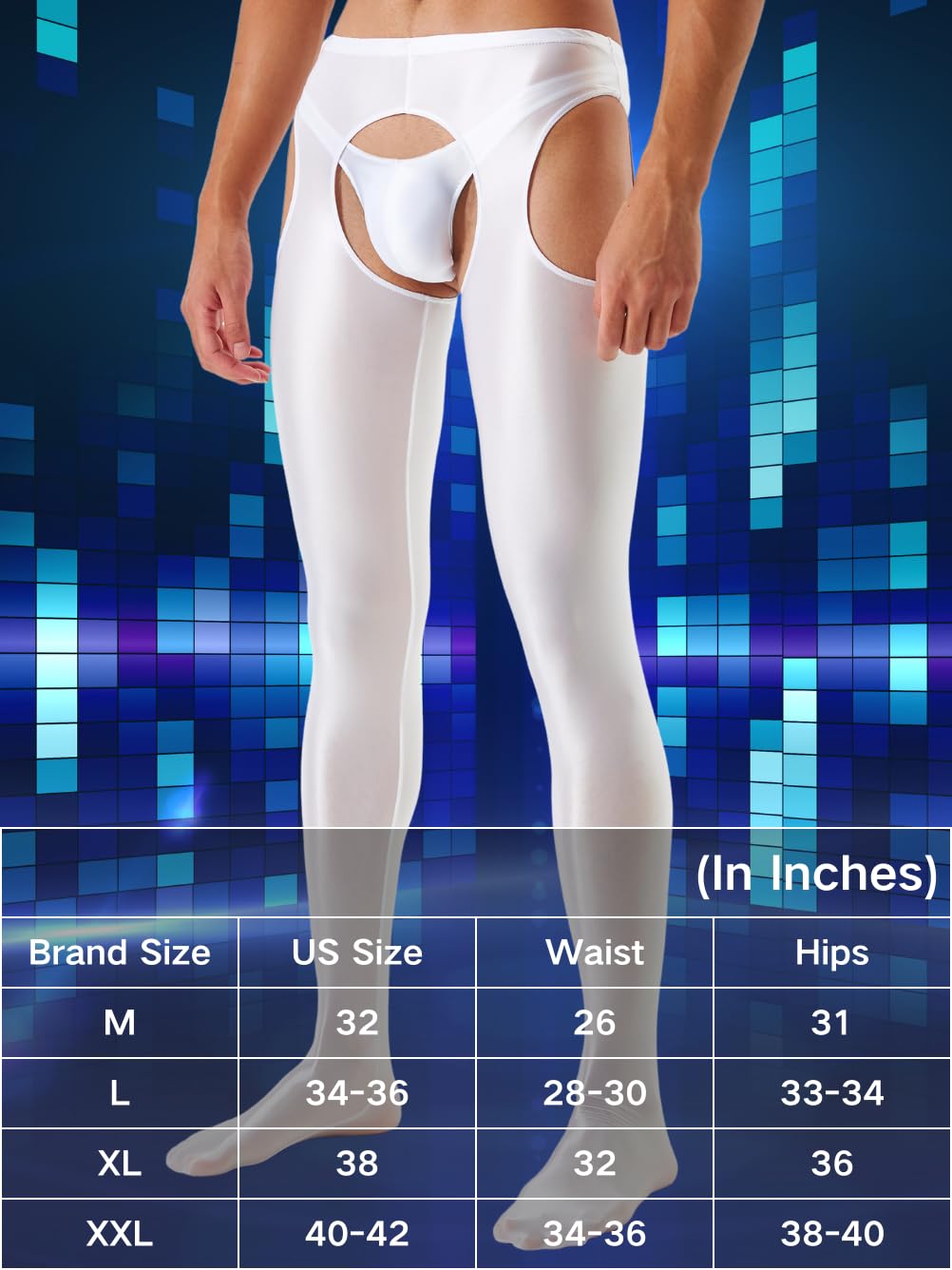 ChiaoLezhee Shiny Leggings For Men, Sheer Underwear Pants, Rave Party Outfits, Gay Lingerie Sissy Clothes Tights Sexy Glow Panties Femboy Clothes, White, Medium