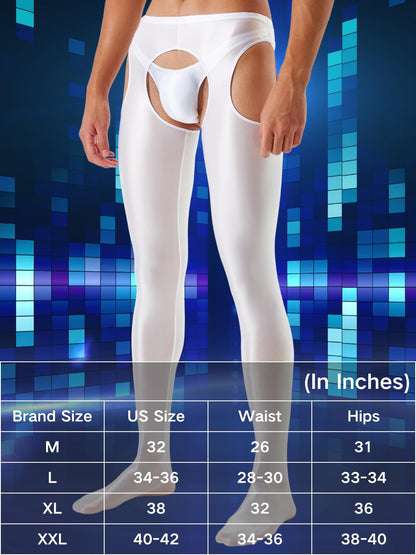 ChiaoLezhee Shiny Leggings For Men, Sheer Underwear Pants, Rave Party Outfits, Gay Lingerie Sissy Clothes Tights Sexy Glow Panties Femboy Clothes, White, Medium