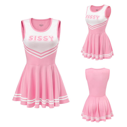 Littleforbig Women Sleeveless Overall Cheer Sissy Bodycon Mini Dress Skirt M Pink