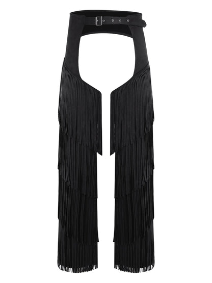 Chaps for Women Cowgirl Pants Fringe Cowboy Assless Chaps Western Pants Trousers for Club Party Black Medium