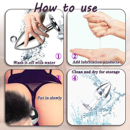 Butt Plug Fox Tail,Silver Blue Artificial Handmade Fox Tail,SM Props, Stainless Steel Anal Plug,Female Anal Expander,Cosplay Sex Toys-200CM Tail||2.8CM Butt Plug