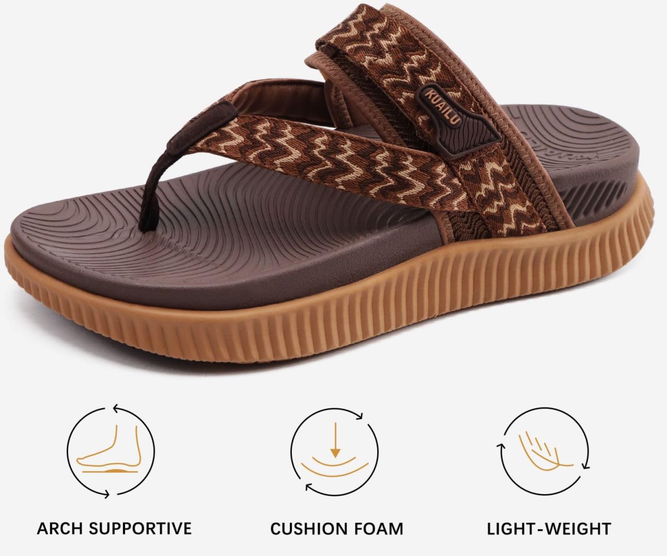 KuaiLu Womens Orthotic Flip Flops Cushion Recovery Walking Sandals For Woman Ladies Summer Casual Dressy Sandals Outdoor Beach With Comfortable Plantar Fasciitis Arch Support, Brown Khaki US12