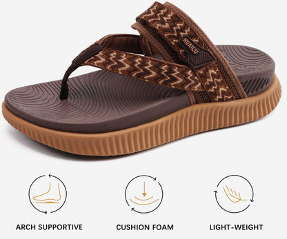 KuaiLu Womens Orthotic Flip Flops Cushion Recovery Walking Sandals For Woman Ladies Summer Casual Dressy Sandals Outdoor Beach With Comfortable Plantar Fasciitis Arch Support, Brown Khaki US12