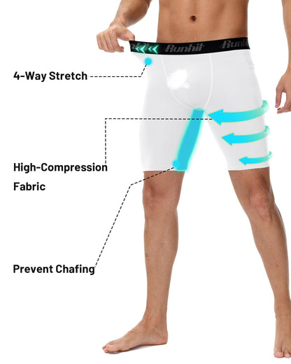 Runhit Mens Compression Shorts with Pocket, Spandex Athletic Workout Shorts, Performance Underwear Running 2 Pack White White S