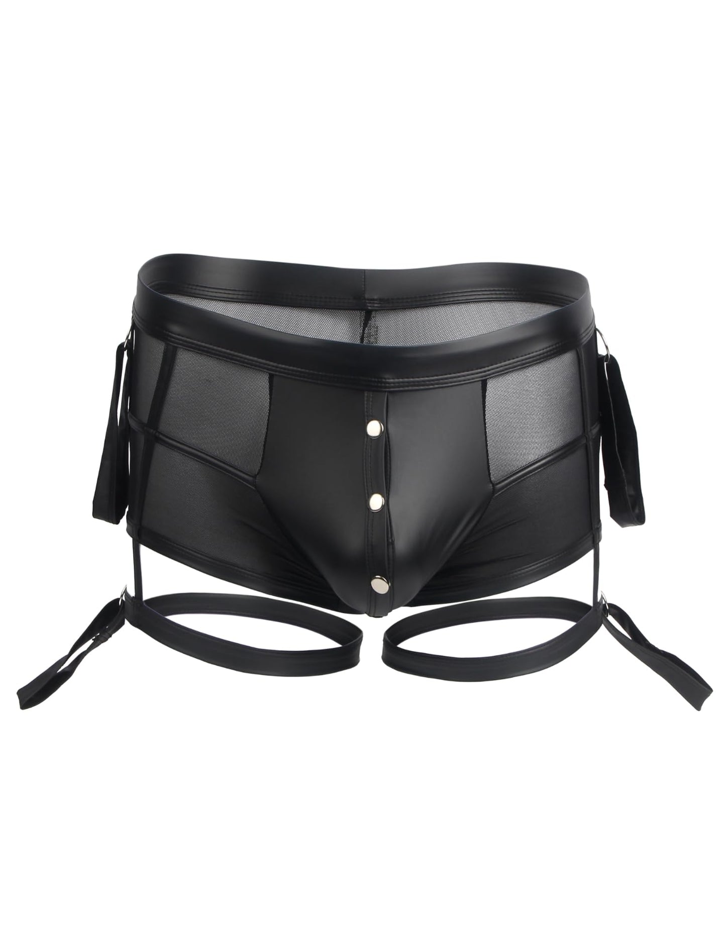 Men's Sexy Boxers Briefs with Thigh Harness Lingerie for Men Breathable Mesh Shorts Pants See Through Underwear Black