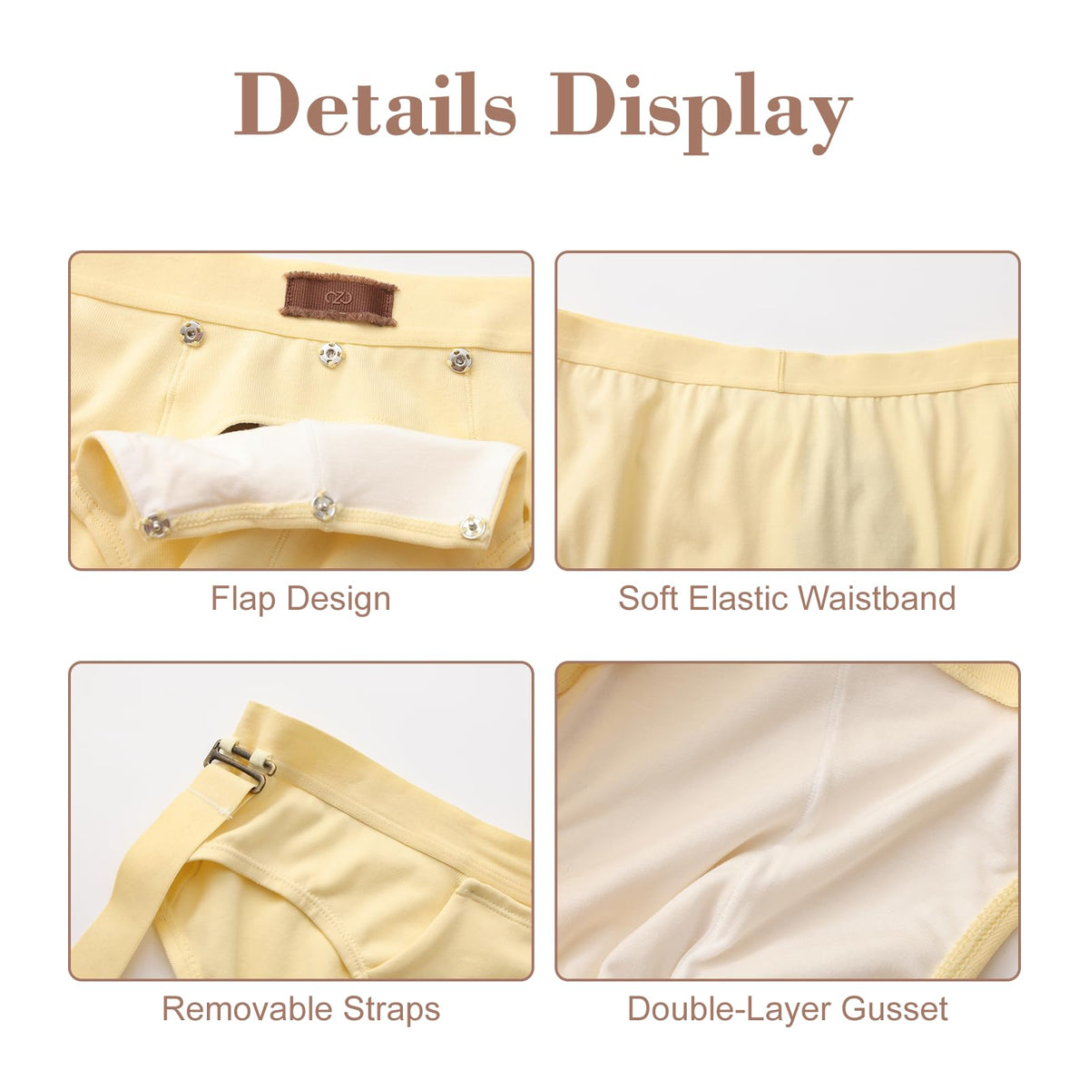 BSZN Men's Sexy Briefs, Cream Yellow Detachable Leg Strap Sexy Men Underwear, Mid High Rise Front Snap Open Pouch Vintage Metal Role Play Sexy Lingerie from L-Night Authority Badge Collection