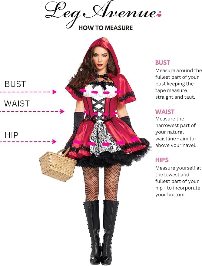 Leg Avenue 2 Piece Gothic- Little Red Riding Hood Costume Set-Sexy Hooded Cape and Peasant