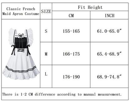 Classic French Maid Costume Apron Fancy Dress Cosplay Outfit Headwear Gloves Socks Set(BK S)