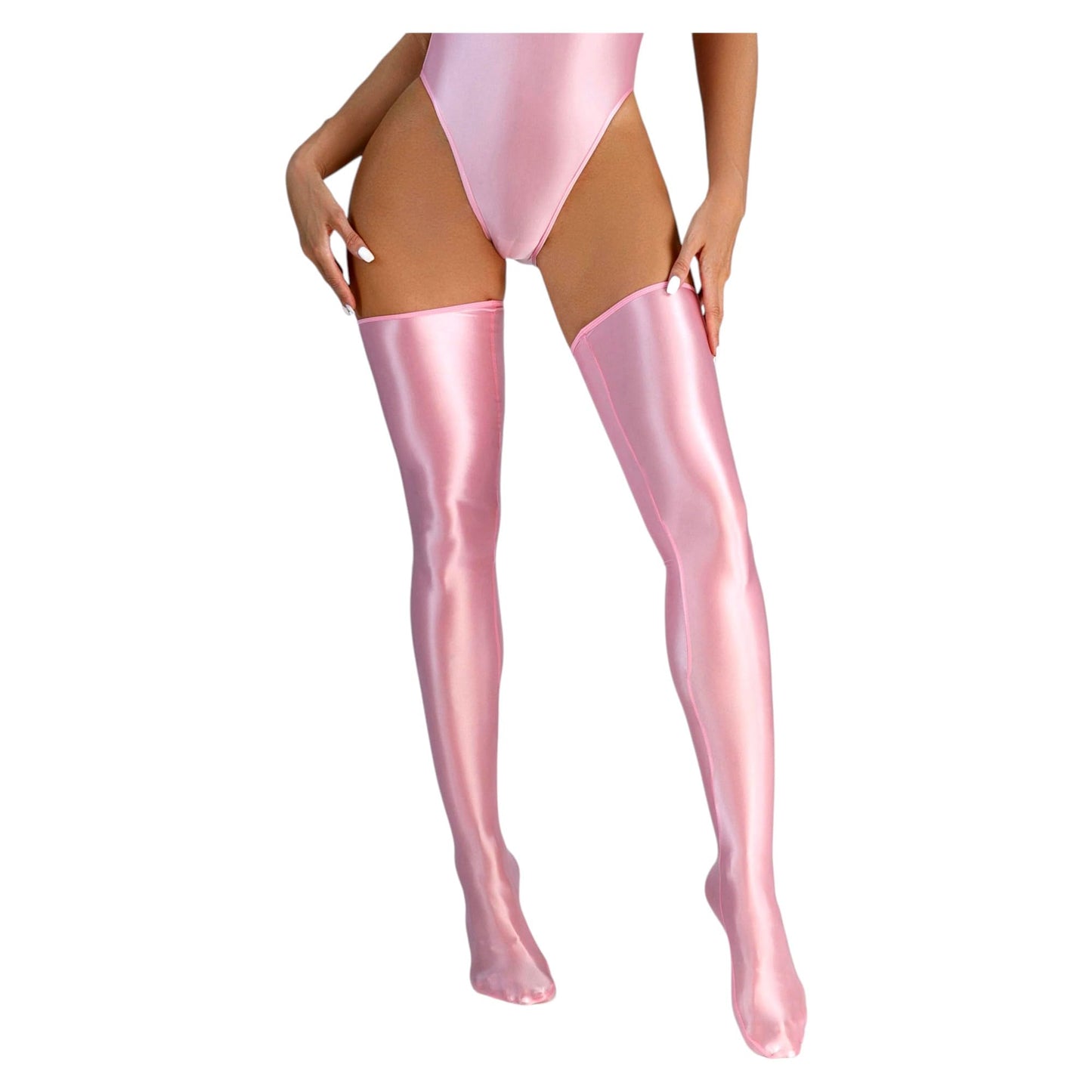 Men's Sissy High Over Knee Glossy Oil Shiny Stocking, Femboy Thigh High Stockings, for Cross-dressing (US, Alpha, One Size, Regular, Regular, Pink)