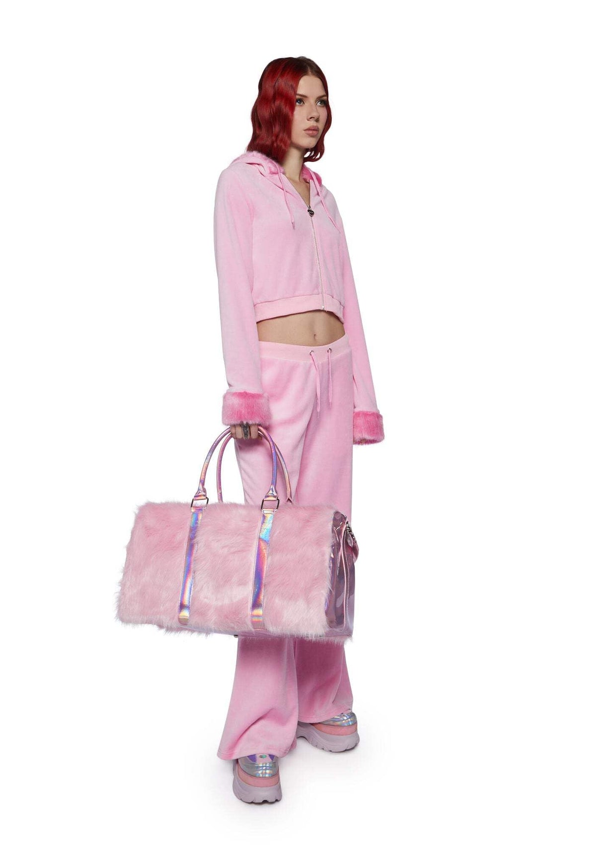 Dolls Kill Shagadelic Weekender by Sugar Thrillz - Pink Faux Fur Bag With Adjustable Straps, Perfect for Travel