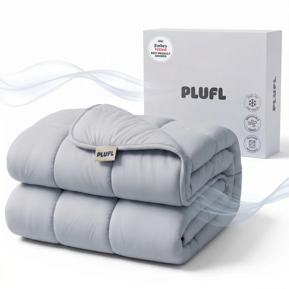 Plufl Breeze Blanket Cooling Comforter, Queen 76" x 80", Cool Gray Bedding