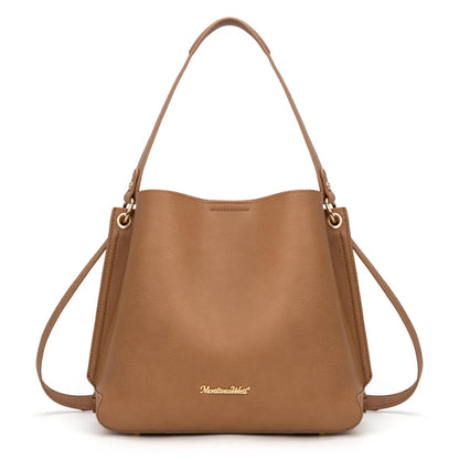Montana West Hobo Bags for Women Medium Brown Shoulder Purse Casual Bucket Top Handle Handbag with Detachable Crossbody Strap, MWC-584BR