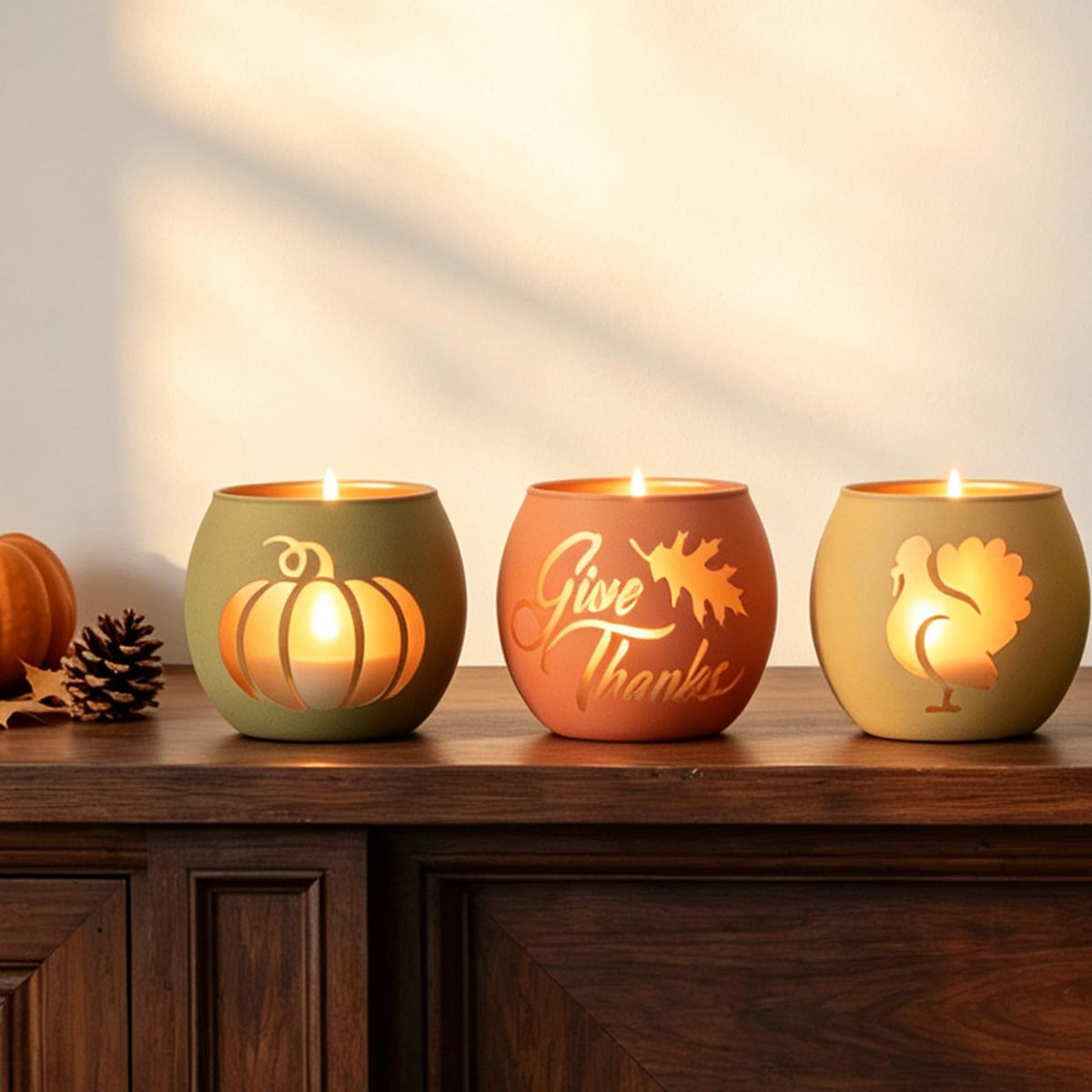 Thanksgiving Votive Candle Holder Set of 6 for Fall Table Centerpiece Decor