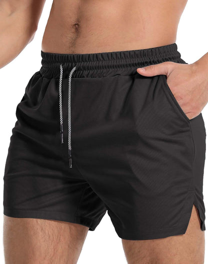 Aolesy Men's Gym Workout Shorts 5 Inch Lightweight Bodybuilding Athletic Shorts Running Training with Zipper Pockets & Towel Loop Black