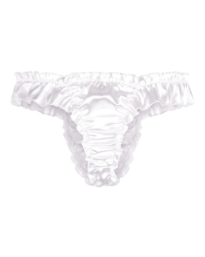 Satini Men's Satin Ruffle Low Rise Sissy Thong Tanga Knickers Briefs Panties (White, M)