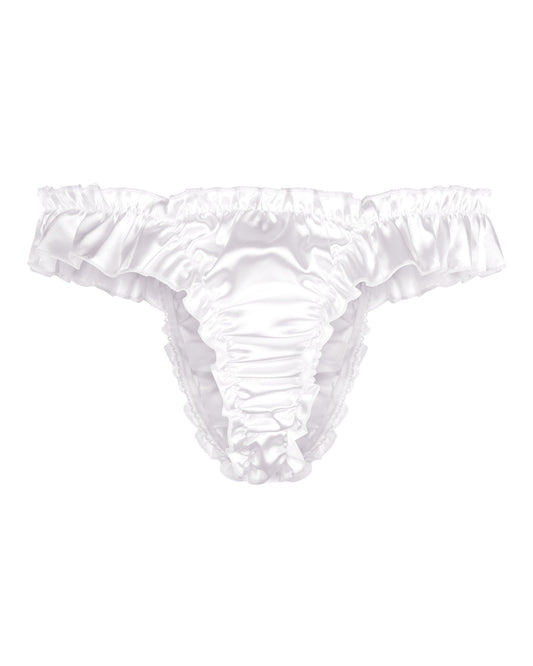 Satini Men's Satin Ruffle Low Rise Sissy Thong Tanga Knickers Briefs Panties (White, M)