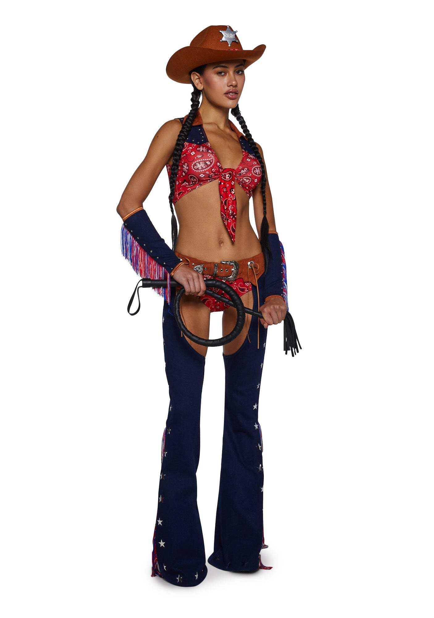 Rodeo Cowgirl Costume - Fringe Denim Suede Outfit by Trickz N' Treatz - Medium