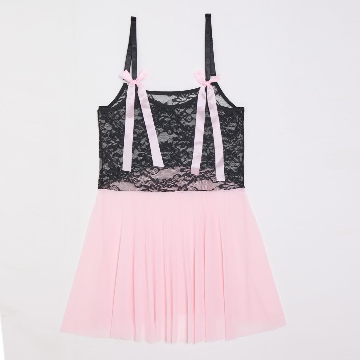 ABAFIP Men‘s Lace Babydoll Dress Sheer See Through Crossdresser Lingerie Mesh Nightgown Femboy Outfit Light Pink Medium