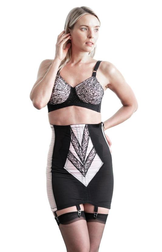 Rago 1294 | Open Bottom Girdle Extra Firm Shaping | Sizes M–8X | Zipper + Hook Closure | Classic Vintage Control | USA MADE | Pink/Black M/28