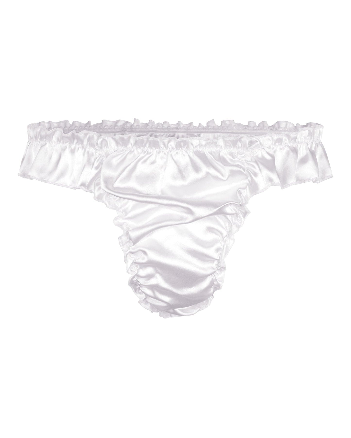 Satini Men's Satin Ruffle Low Rise Sissy Thong Tanga Knickers Briefs Panties (White, M)