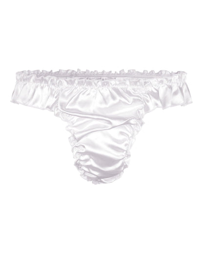 Satini Men's Satin Ruffle Low Rise Sissy Thong Tanga Knickers Briefs Panties (White, M)
