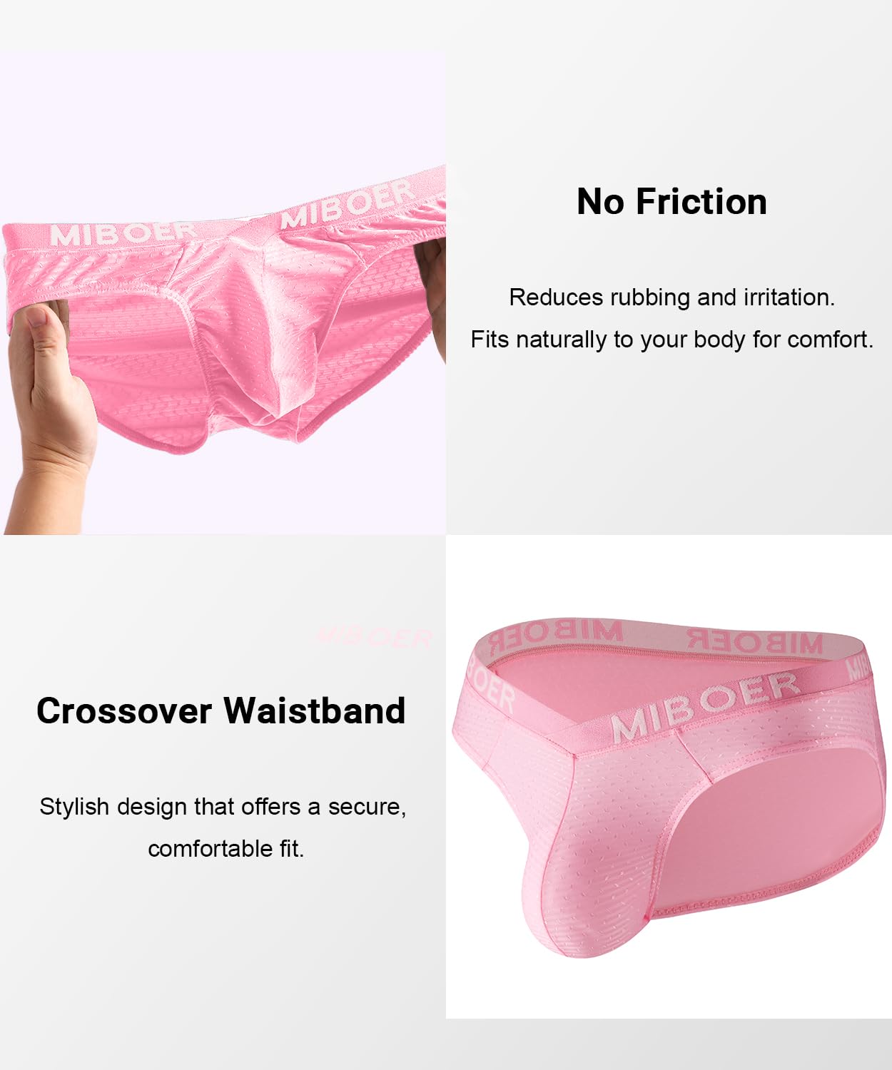 PAIZH Men's Sexy Bikini Briefs Low Rise Soft Lightweight Bulge Pouch Underwear Pink L