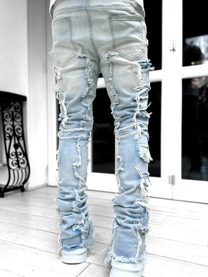 Stacked Jeans Men Skinny Ripped Jeans Slim Fit Denim Pants Y2K Goth Harajuku Emo Jeans Trouser (US, Alpha, Small, Regular, Regular, B01-01)