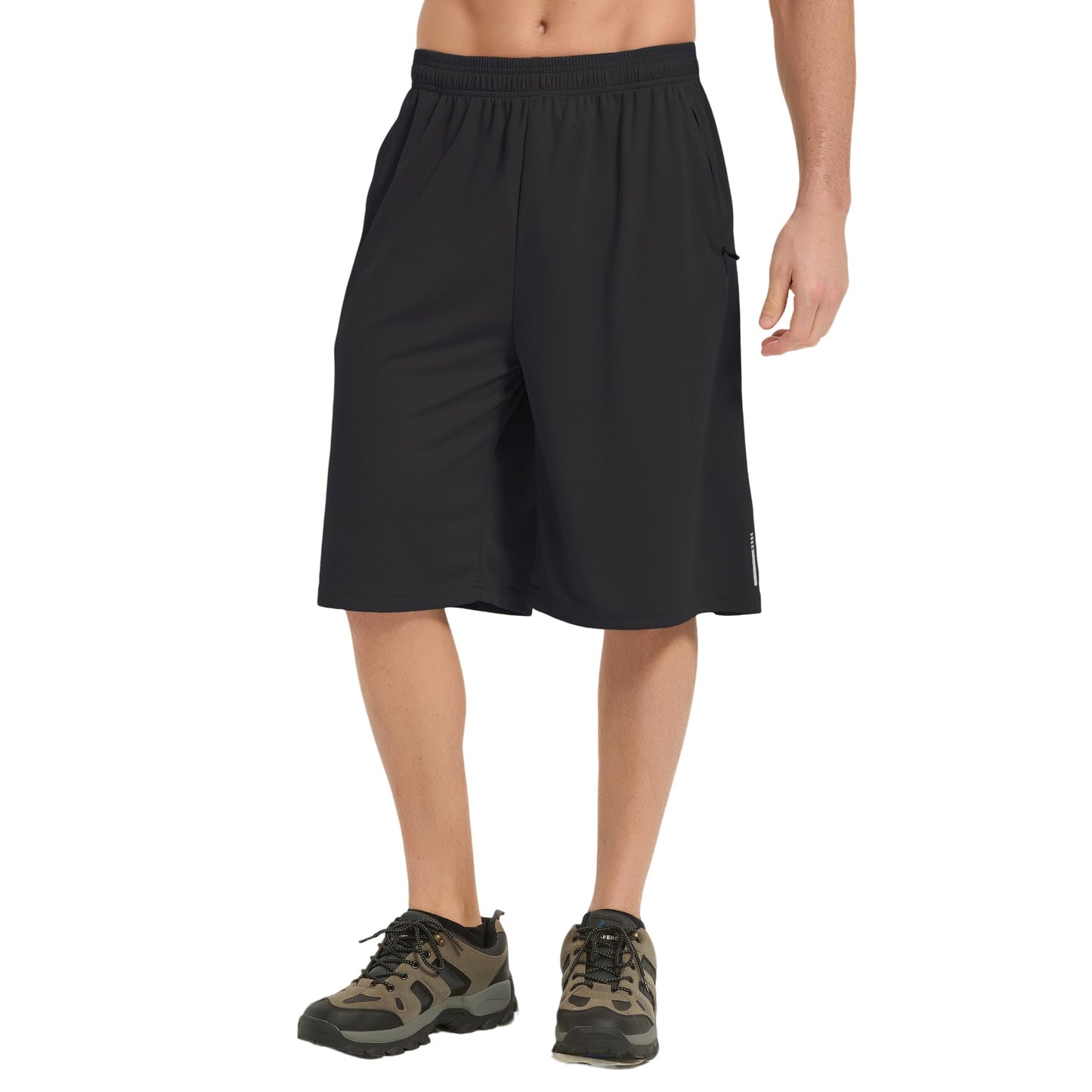 HQUEC Men's Athletic Shorts 12" Long Basketball Workout Shorts Below Knee Loose-Fit with Zipper Pockets Black XL