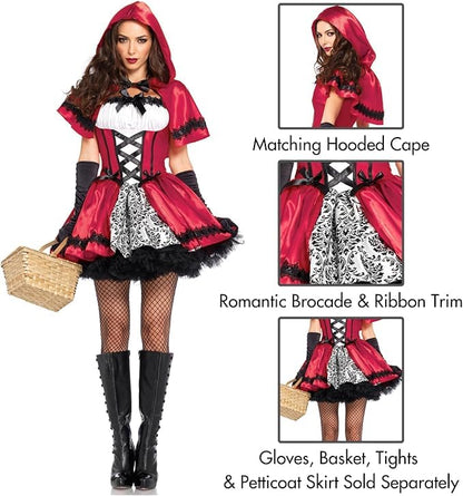 Leg Avenue 2 Piece Gothic- Little Red Riding Hood Costume Set-Sexy Hooded Cape and Peasant